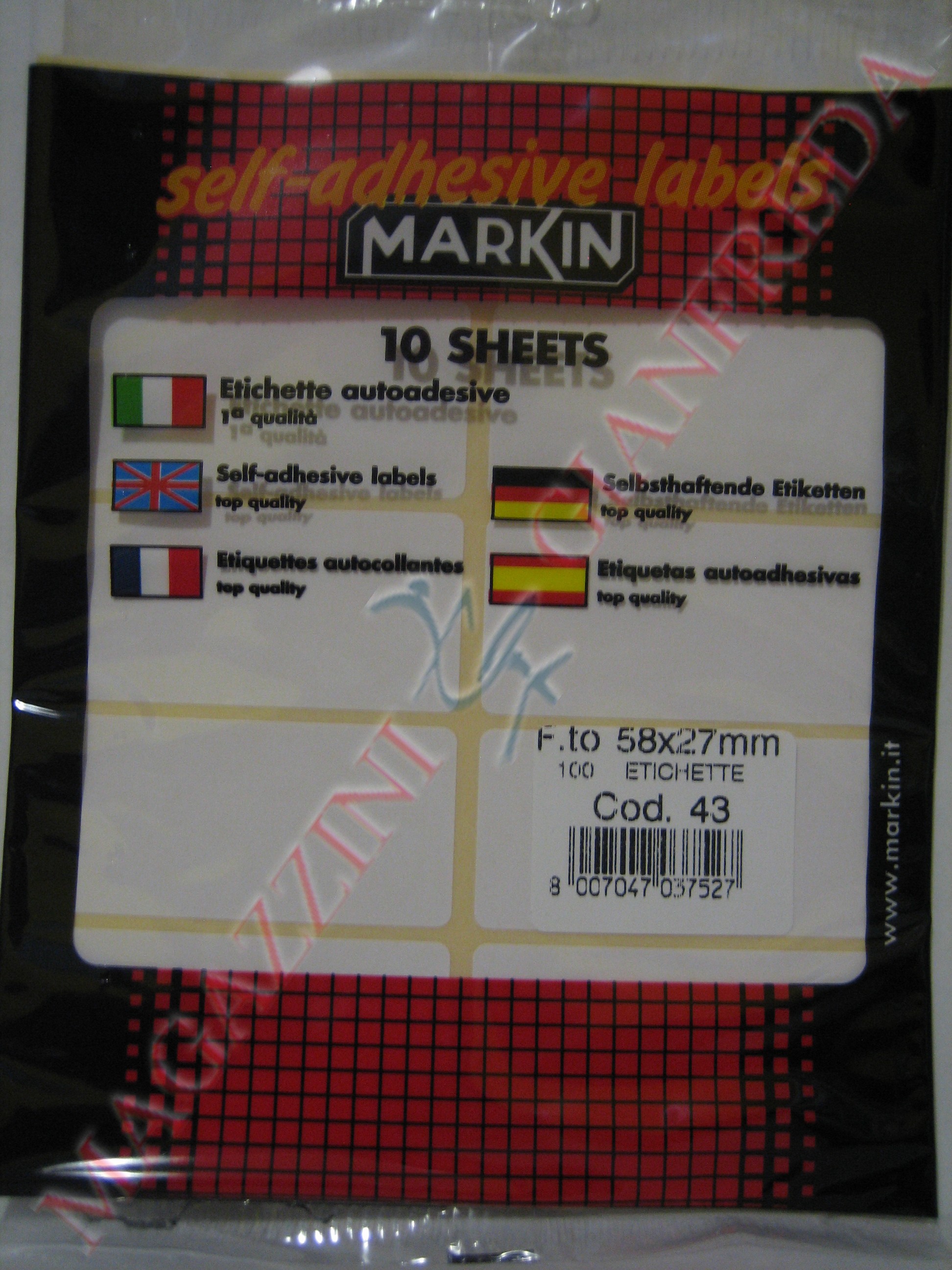 BUSTA DI ETICHETTE MARKIN COD. 43 F.TO IN MM 58 X 27